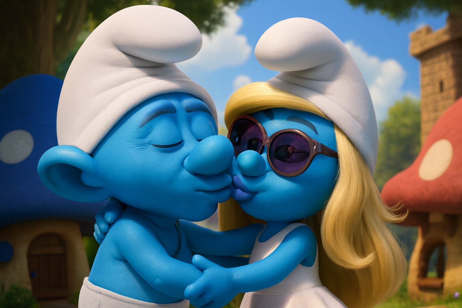 couple schtroumpf en escapade