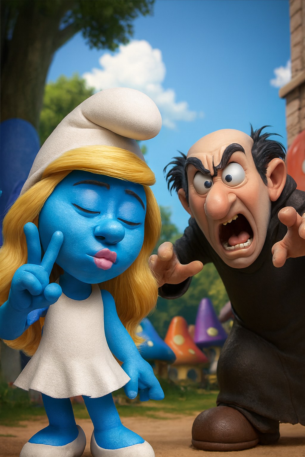selfie schtroumpf devant gargamel